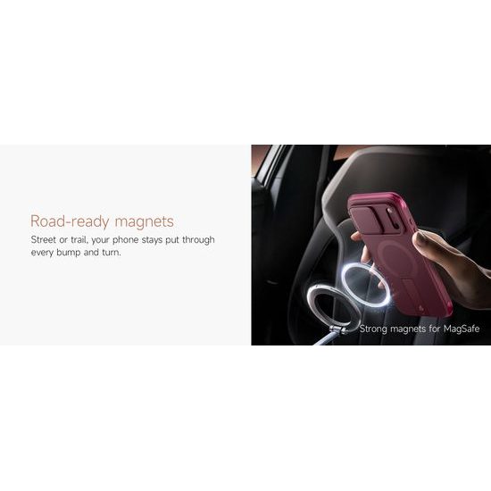 Husă Suritch AirBounce Bumper MagSafe Kickstand CamProtector, iPhone 17 Pro Max / 18 Pro Max, vișiniu