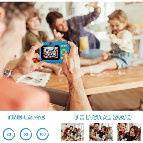 Digitalna otroška kamera s funkcijo videokamere, s stativom, 1080P HD, selfie način, modra