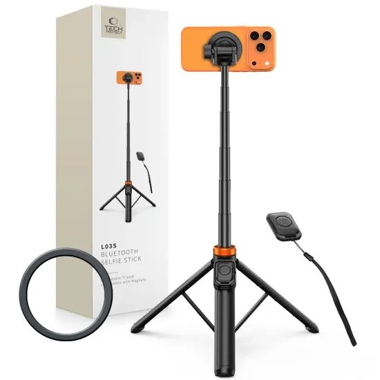 Tech-Protect L03S MagSafe Bluetooth Selfie Stick mit Stativ - Teleskopstange mit Fernbedienung - Schwarz