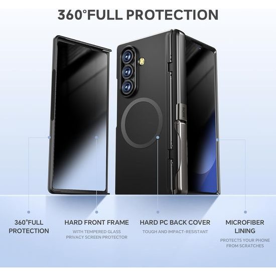BiQiHR θήκη + μεμβράνη προστασίας privacy, Samsung Galaxy Z Fold7, μαύρη