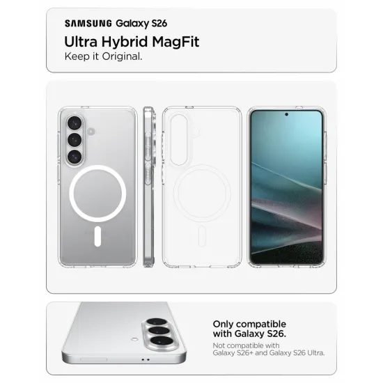 Spigen Ultra Hybrid Mag cu MagSafe, Samsung Galaxy S26, alb
