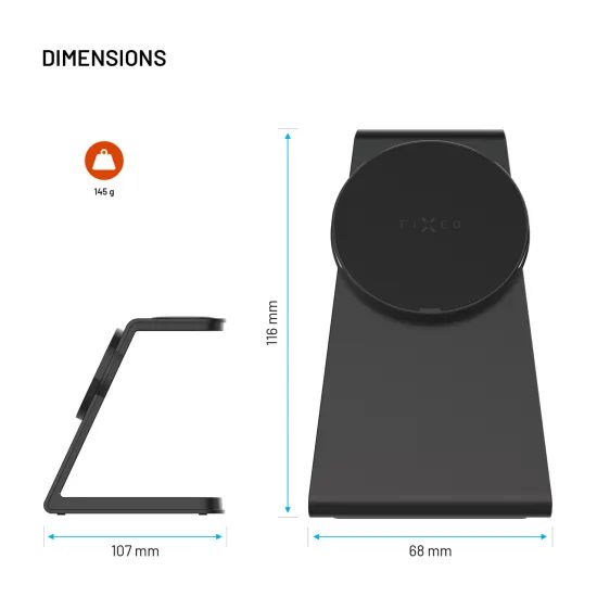 FIXED MagPowerstation Alu 3 3 az 1-ben vezeték nélküli töltőállvány MagSafe-fel, 25W + 5W + 3,5W, Qi2.2, fekete