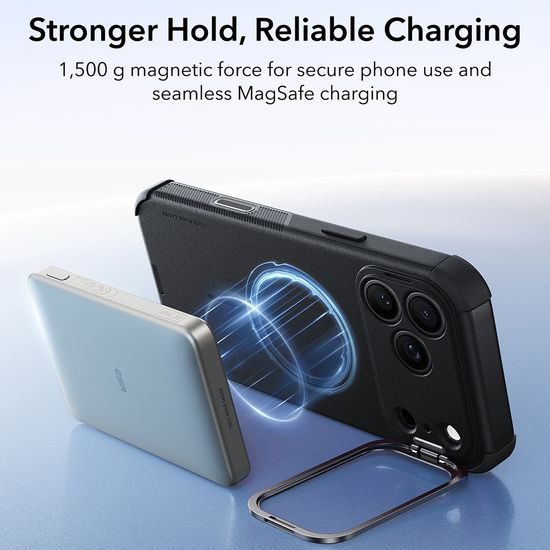 iPhone 17 Pro / 18 Pro vāciņš – ESR Cyber Armor Kickstand ar statīvu – melns