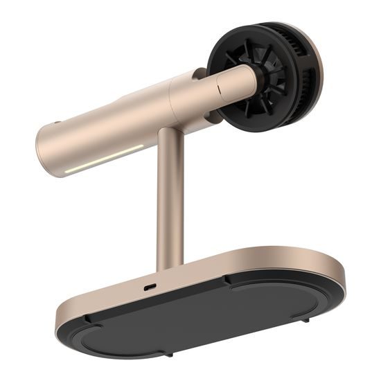 Qi2.2 MagSafe Nabíjecí stanice 5v1 s aktivním chlazením, 25 W a 360° rotací pro iPhone, Apple Watch, AirPods, Android, zlatá