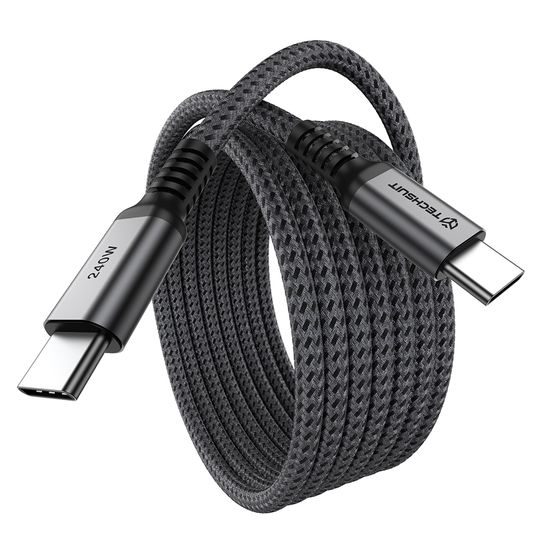 Techsuit Premium datu kabelis TitanSync Pro (CX2) USB-C uz USB-C, PD 240 W, 1 m – pelēks (2)