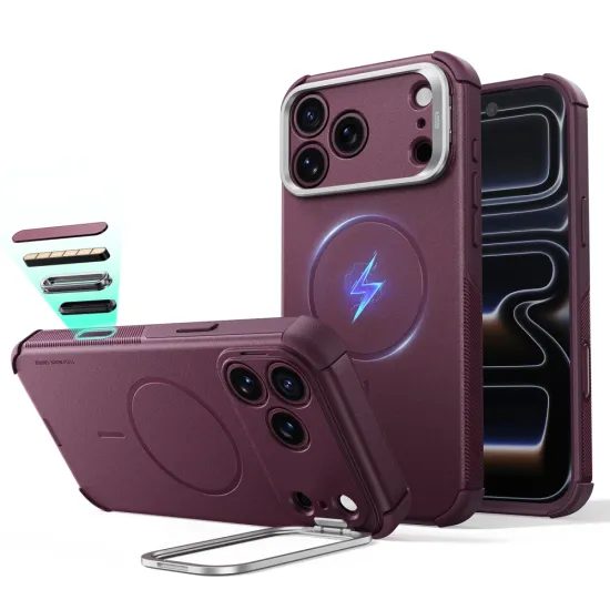ESR Cyber Tough Kickstand Case für iPhone 17 Pro Max / 18 Pro Max - MagSafe kompatibel - Weinrot