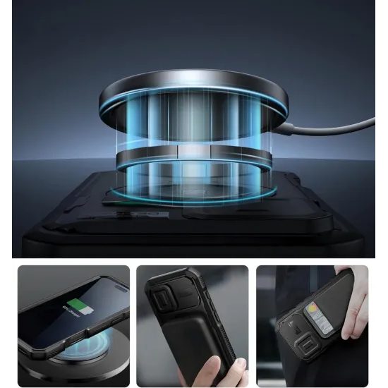 Dexnor Privacy MagSafe Kickstand Camprotector etui iPhone 16, črn