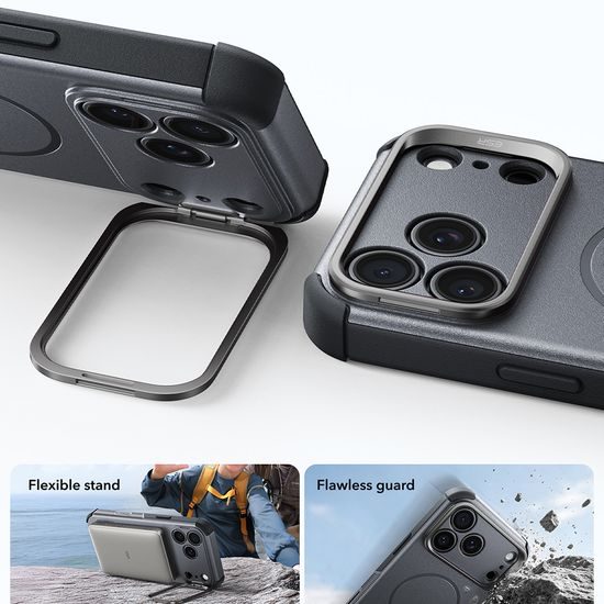 iPhone 17 Pro / 18 Pro vāciņš – ESR Cyber Armor Kickstand ar statīvu – pelēks