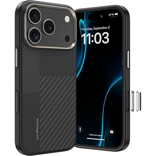 Benks Montage Magnetic Armor Pro Kevlar Hoesje - Metal Frame - MagSafe geschikt - voor iPhone 17 Pro Max - Zwart