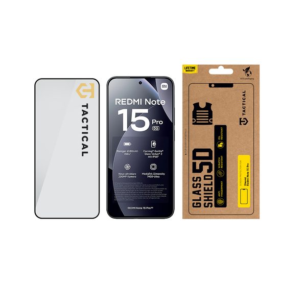 Tactical Glass Shield 5D τζαμάκι για Xiaomi Redmi Note 15 Pro 5G, μαύρο