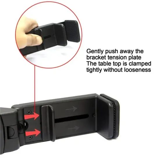 360° Καθολική περιστρεφόμενη αναδιπλούμενη βάση τηλεφώνου για ταξίδια με τοποθέτηση σε τραπεζάκι, κάθισμα και επιφάνεια, μαύρη