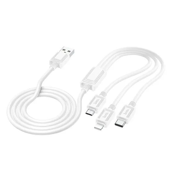 Καλώδιο Hoco 3σε1 USB - Lightning / Micro USB / USB-C, 1 μ, λευκό