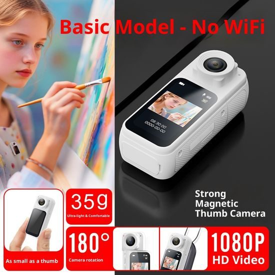 S83 Mini magnetická kamera 1080P, 180° rotácia, ultra kompaktná, biela