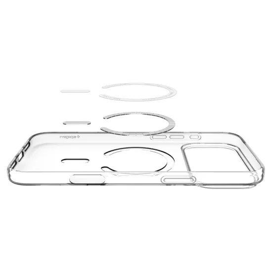 iPhone 17 Pro / 18 Pro dėklas – Spigen Liquid Crystal MagSafe skaidrus – balta