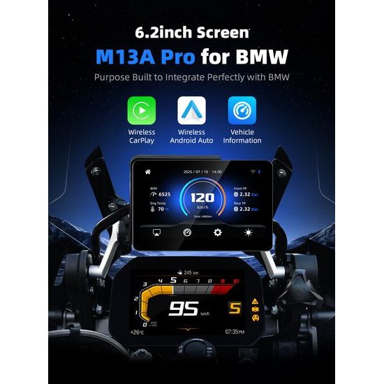 6" Trådløst display til BMW motorcykler, Apple CarPlay / Android Auto