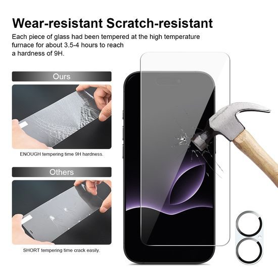 JP Mega Pack Σκληρυμένων Γυαλιών, 3 γυαλιά για τηλέφωνο με εφαρμοστή + 2 γυαλιά για φακό, iPhone 17