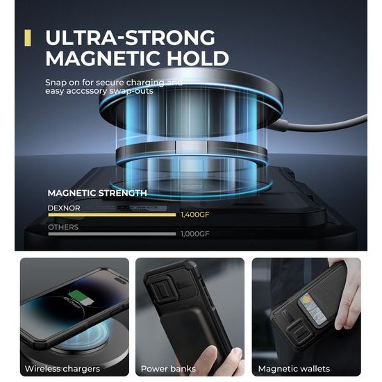 Dexnor MagSafe 360 Kickstand Camprotector obal iPhone 14 Pro Max, černý