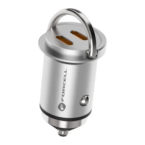 Forcell F-Energy Mini nabíjačka do auta 2x USB-C, QC 3.0 30W, strieborná