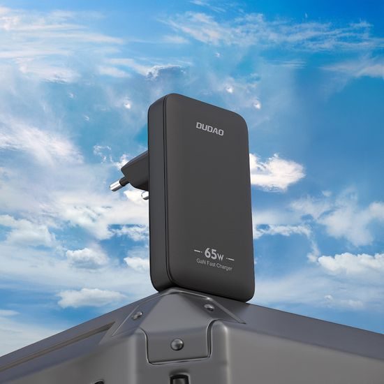 Dudao A65Q potovalni polnilnik USB-A + USB-C, 65W GaN PD, črn