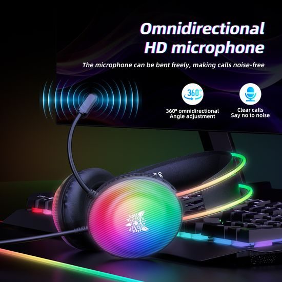 Onikuma X29 Drôtové slúchadlá s mikrofónom, RGB osvetlenie, 3,5 mm, čierna