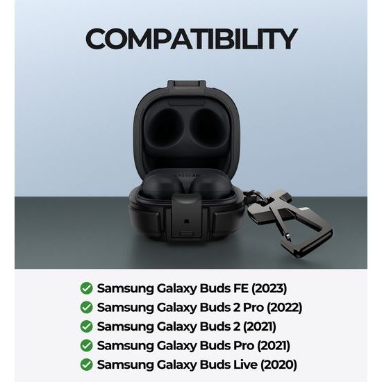 Dexnor odolné pouzdro, Samsung Galaxy Buds FE (2023) / Buds 2 Pro (2022) / Buds 2 (2021) / BudsPro (2021) / BudsLive (2020), černé