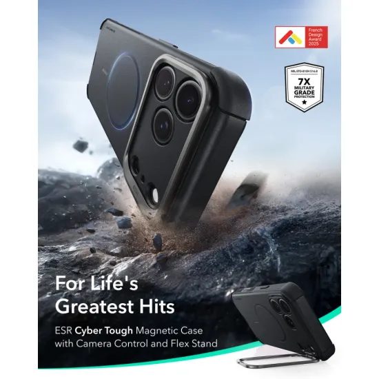 Kryt ESR Cyber Tough Kickstand MagSafe, iPhone 17 Pro Max / 18 Pro Max, čierny