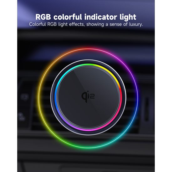 Kühlender MagSafe Qi2 Halter mit kabellosem Laden für Autolüftung, mit RGB wählbarer Beleuchtung, 15W, rund, schwarz