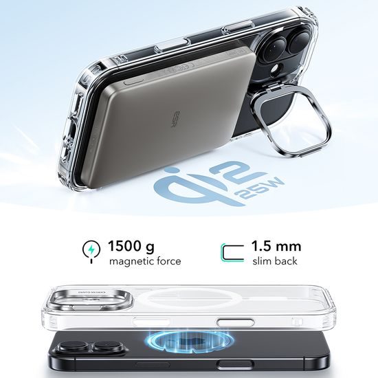 Etui ESR Classic Hybrid HaloLock Kickstand, iPhone 17, prozorno