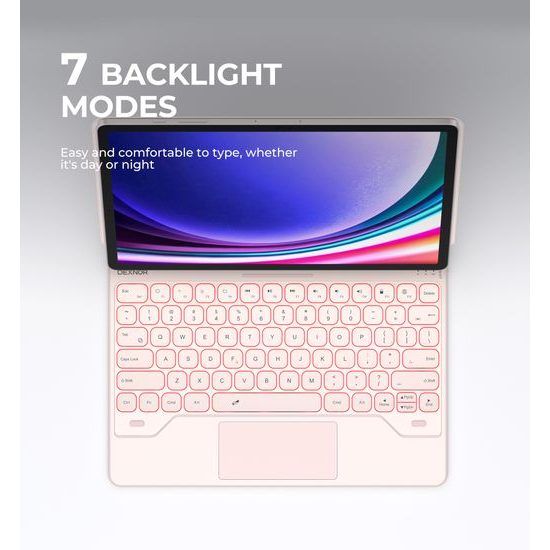 Dexnor billentyűzet tok, Samsung Galaxy Tab S7+ / S7 FE / S8+ / S9+ / S9 FE+, rózsaszín