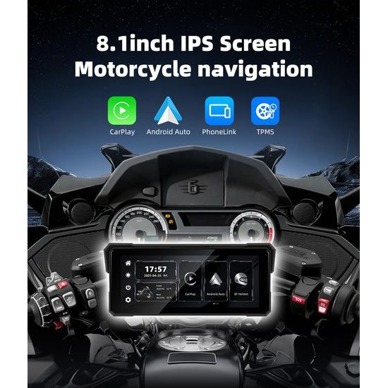 Motocyklowy wyświetlacz IPS 8,1" z bezprzewodowym Apple CarPlay i Android Auto