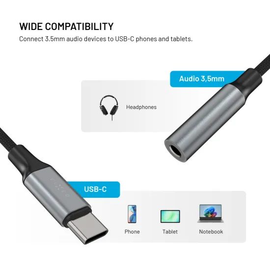 Alumínium adapter FIXED Link USB-C-ről 3,5 mm jack-re, űrszürke