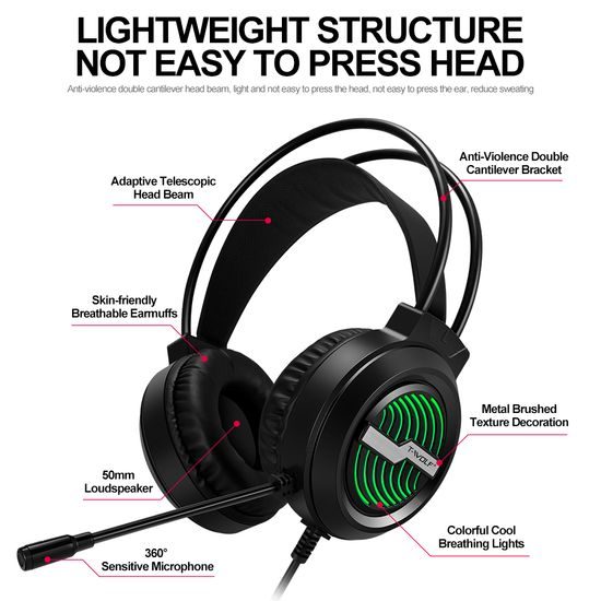T-WOLF H130 RGB Gaming Headset слушалки