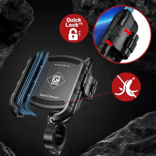 Kewig 360° Motociklistični držalo za telefon z polnjenjem 36 W, USB-C, črn