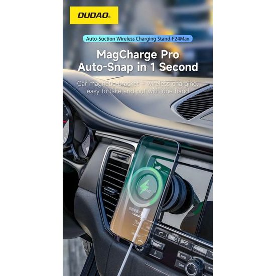 Dudao F24MAX MagSafe auto turētājs ar 15W bezvadu uzlādi – melns