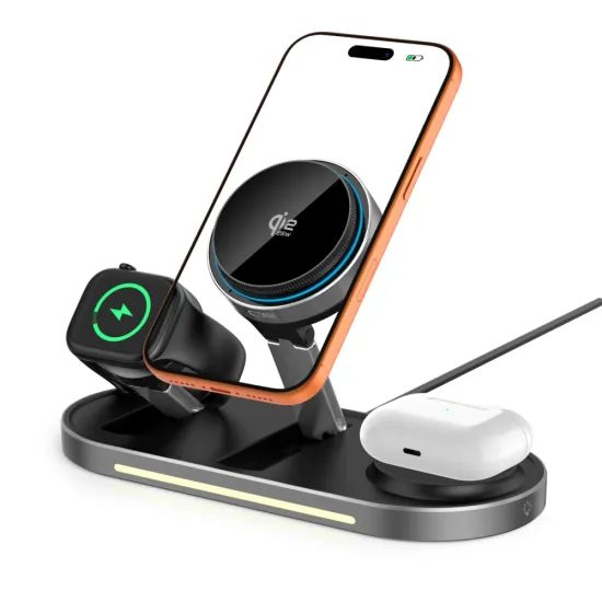 Tech-Protect A51 ArcticBoost 3in1 Kabelloses MagSafe Ladegerät für Smartphone, Smartwatch & Earbuds - Qi 2.2 - 25W - Schwarz