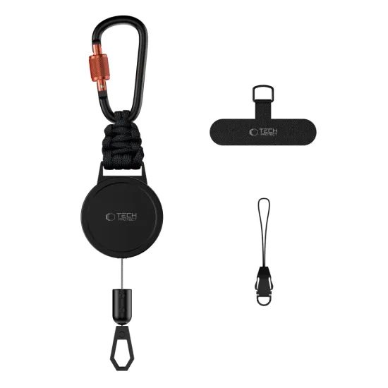Tech-Protect ATH04 UrbanLoop Sicherheitshalter gegen Diebstahl mit einziehbarem Stahlkabel und Karabiner - Schwarz-Orange