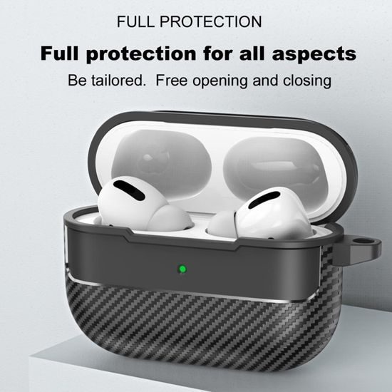 Techsuit CarbonFiber Hoesje voor AirPods Pro 3 - TPU met Karabijnhaak - Zwart