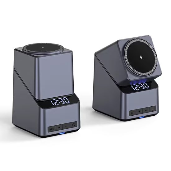 3σε1 ασύρματος φορτιστής 15W με ξυπνητήρι και αυτόματη περιστροφή
