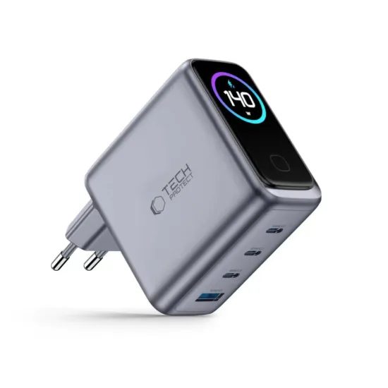 Tech-Protect Powervision NC140W-GAN 4portová nabíjačka, PD 140 W / QC 3.0, sivá