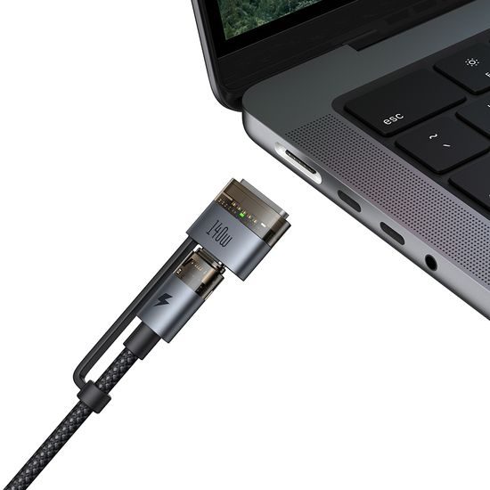 Mcdodo 2-in-1 laidas USB-C – USB-C + MagSafe 3, 240 W, LED indikatorius, 2 m – juoda