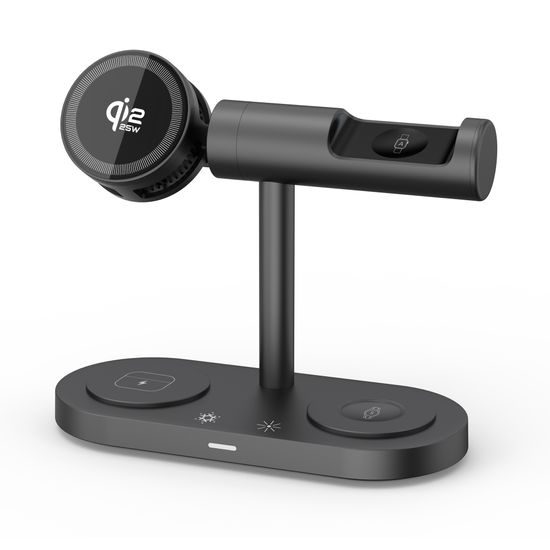 Qi2.2 MagSafe Σταθμός Φόρτισης 5σε1 με ενεργό ψύξη, 25 W και περιστροφή 360° για iPhone, Apple Watch, AirPods, Android, μαύρο