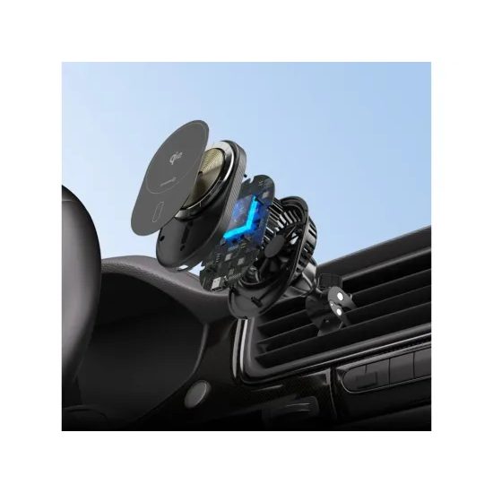 Swissten βάση αυτοκινήτου με ασύρματη φόρτιση Qi2, μαύρη