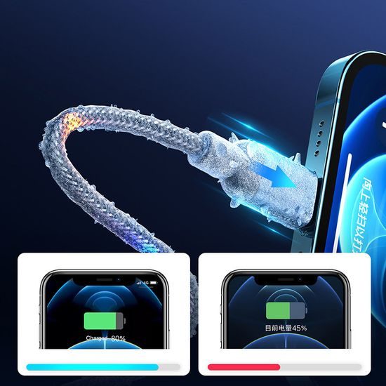 Joyroom cablu rezistent USB - Lightning cu iluminare LED colorată, 2,4 A, 1,2 m, gri (S-1230N16)