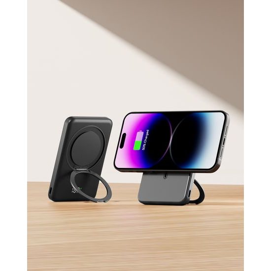 UltraThin MagSafe Power Bank 10000 mAh με περιστρεφόμενη βάση, PD20W + 15W ασύρματα, μαύρο