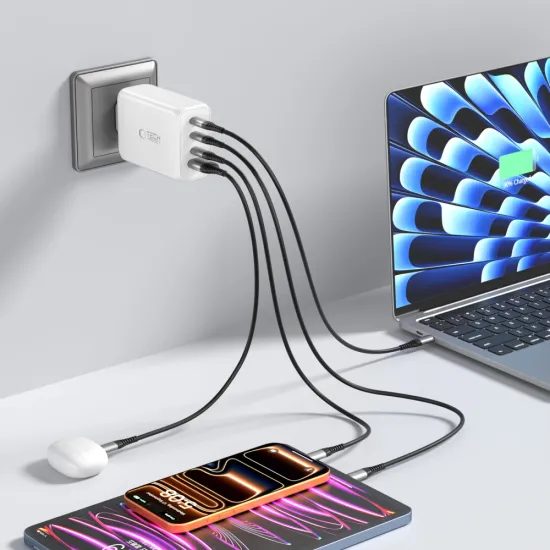 Tech-Protect NC240W-GAN φορτιστής 4 θυρών, PD 240W / QC3.0, λευκός