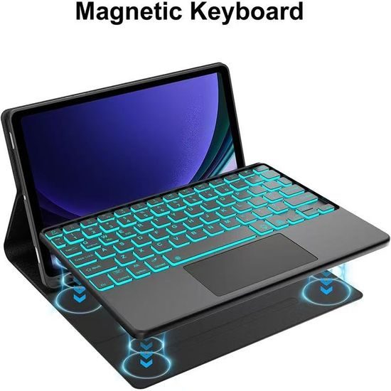 JP Μαγνητική Θήκη με Πληκτρολόγιο Bluetooth, Touchpad, Φωτισμό και Βάση για Stylus, Samsung Galaxy Tab S10 FE+, Μαύρη