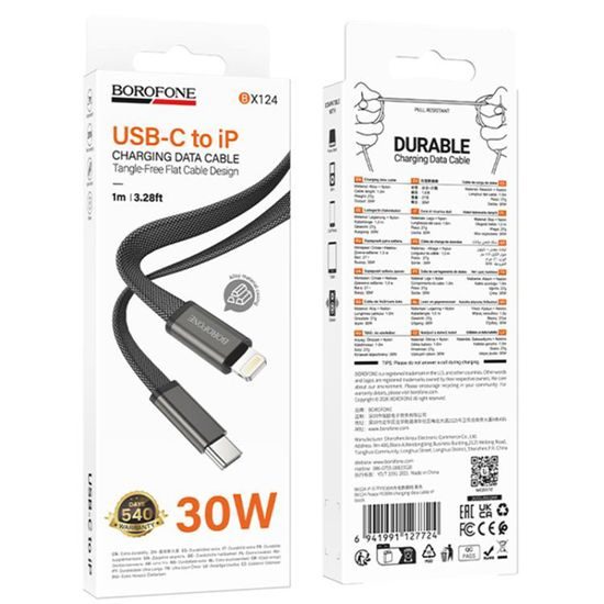 Borofone Peace (BX124) USB-C auf Lightning Ladekabel - Schnellladekabel 30 W Power Delivery - 1 m - Schwarz