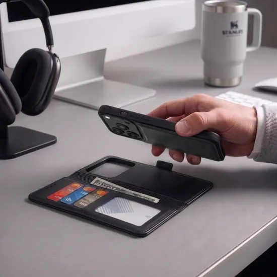 iPhone 17 Pro / 18 Pro vāciņš – Tech-Protect Wallet MagSafe – melns