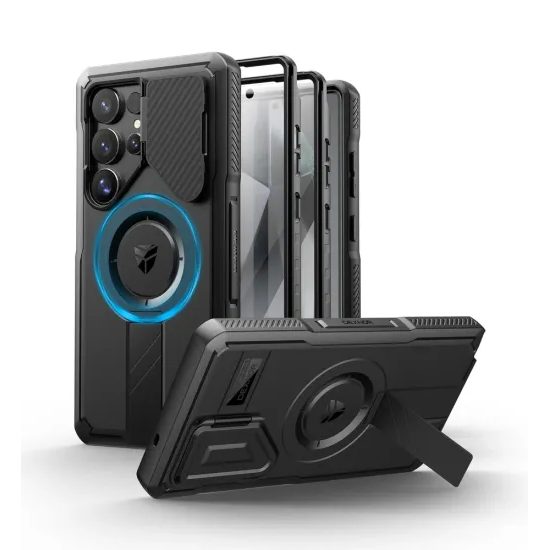 Dexnor MagSafe Schutzhülle für Samsung Galaxy S25 Ultra - 360° Kickstand mit Kameraschutz - Schwarz
