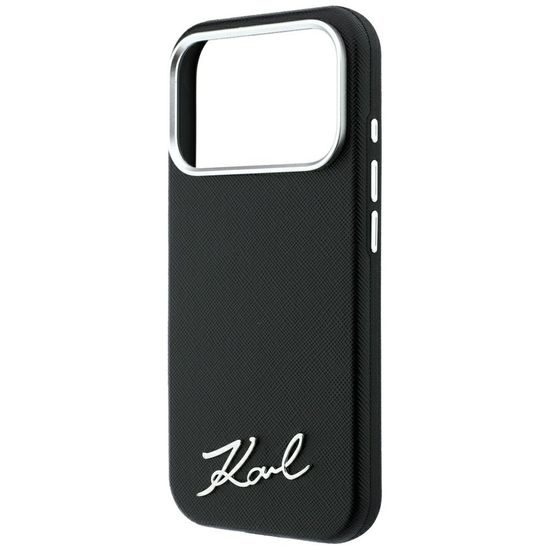 Karl Lagerfeld Saffiano Small Script Metal Logo MagSafe ümbris iPhone 17 Pro / 18 Pro – must
